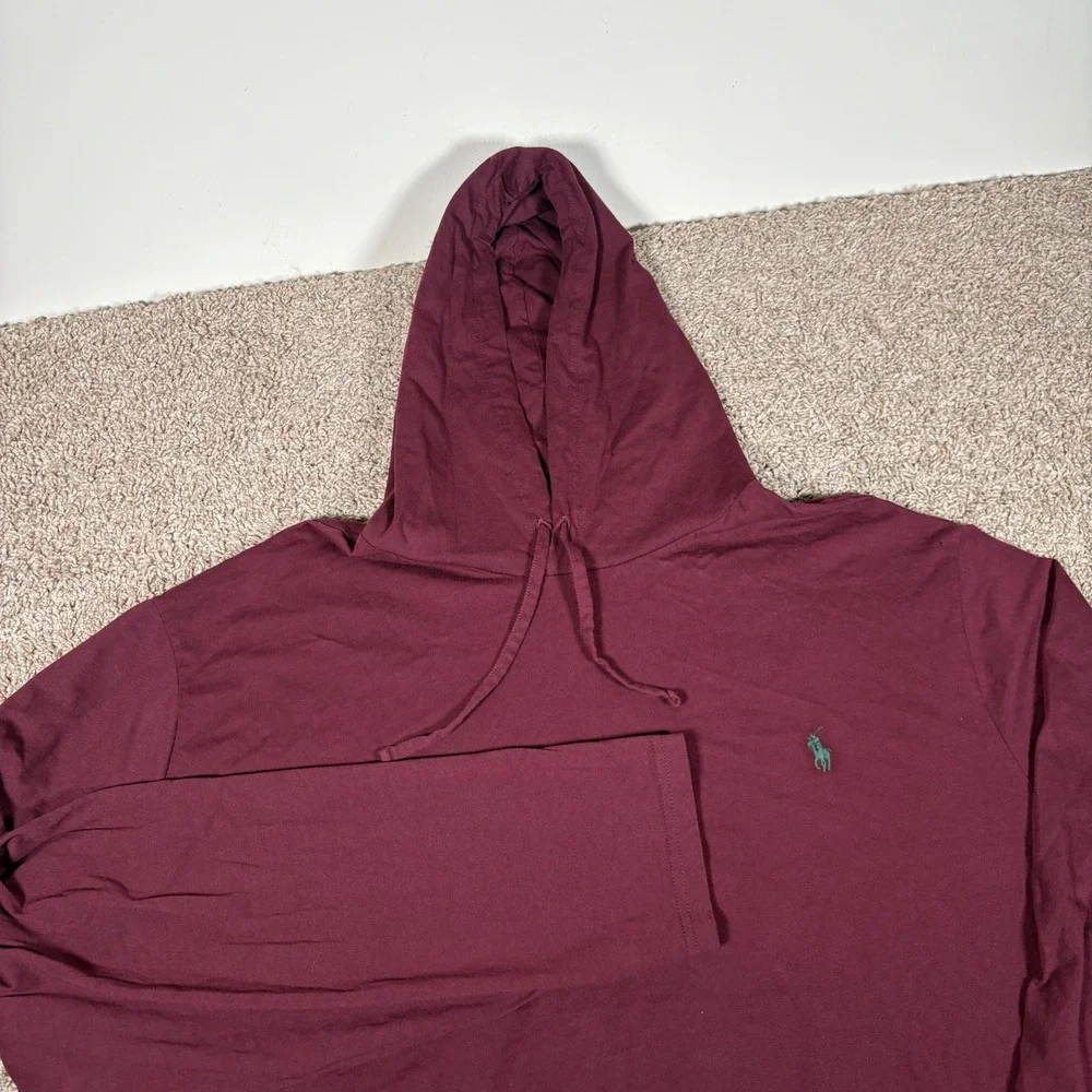 Polo Ralph Lauren Mens 3XLT Burgundy Long Sleeve Hooded T-Shirt‎ Pony Logo